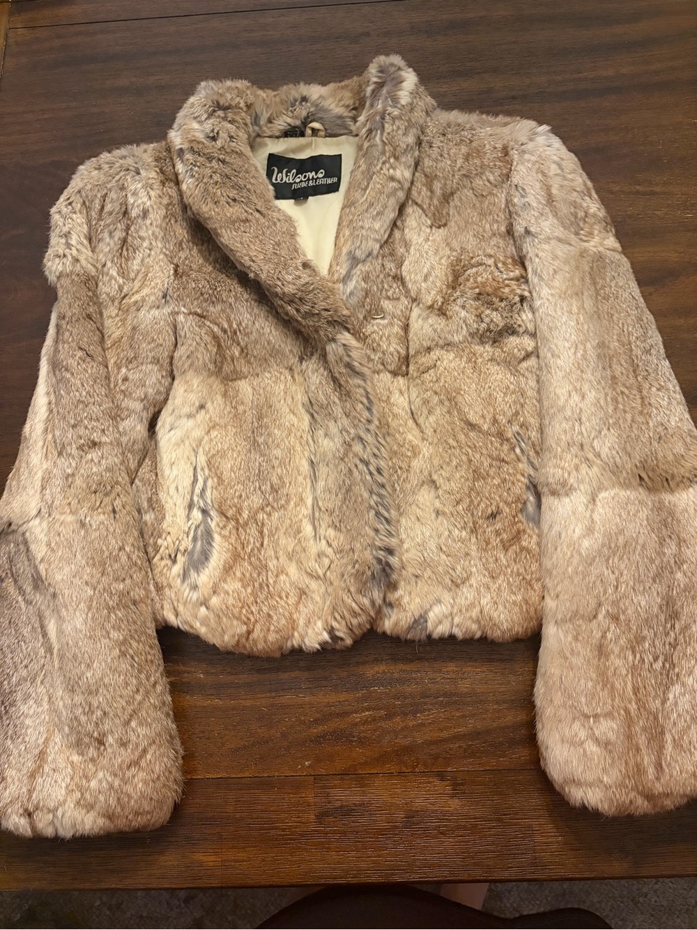 Vintage Wilson Suede & Leather Genuine Rabbit Fur Jacket Coat Tan Brown Size M